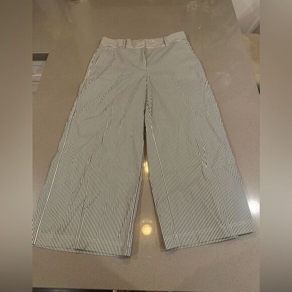 Lafayette 148 New York Striped Wide Leg Crop Cotton Blend Women's Pants Size 6 - Picture 2 of 11